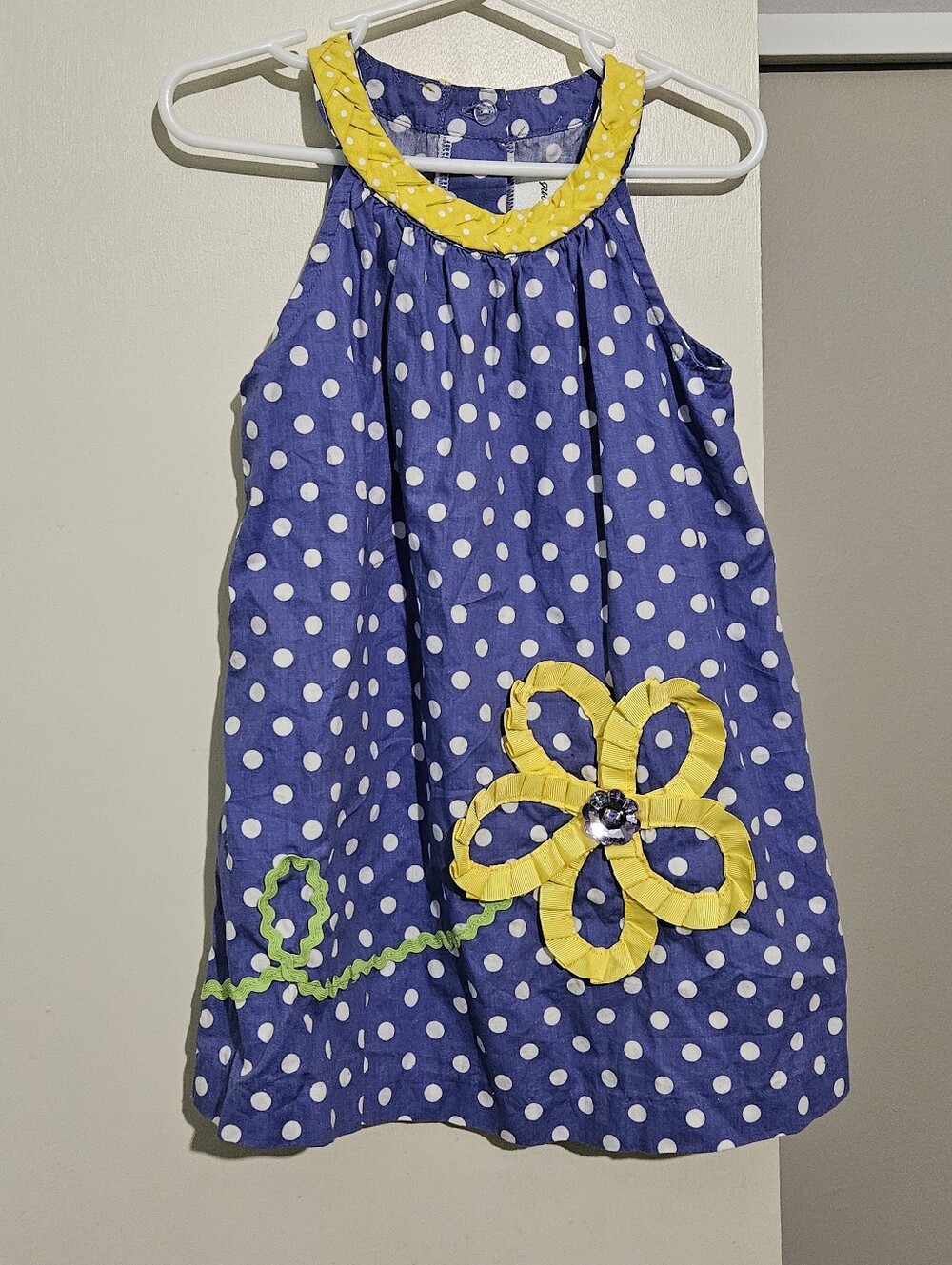 Rare Editions Periwinkle Polka Dot Dress with Embroidery